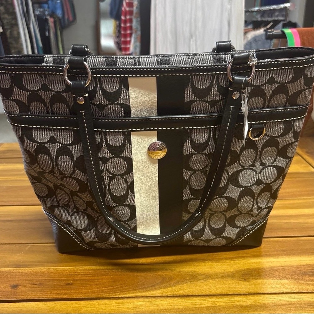 Coach Black and Ivory Signature Stripe